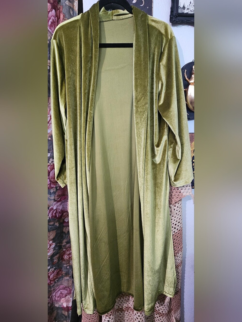 Olive Green Velvet Duster Robe